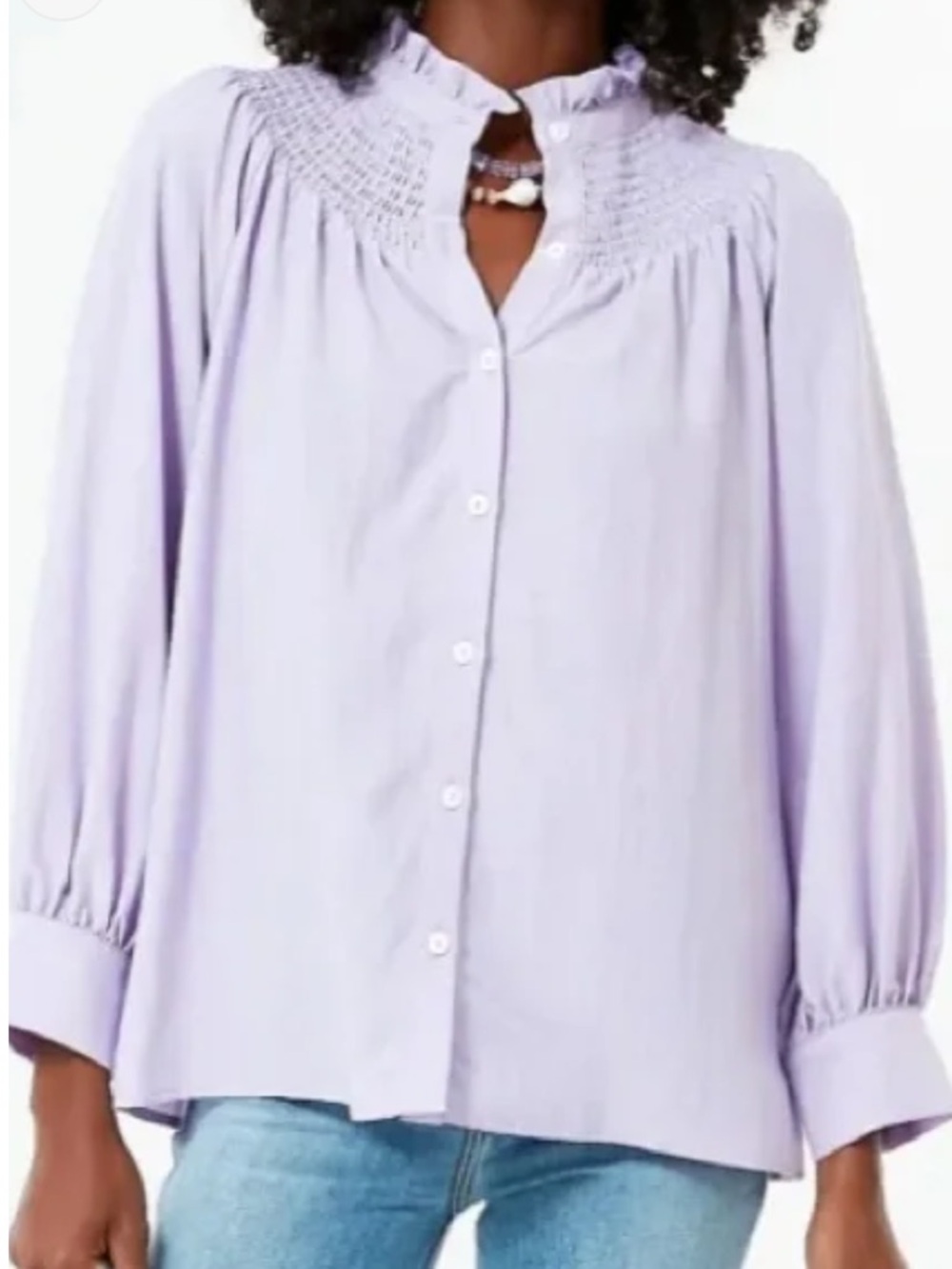 Tuckernuck Pomander Place Sz XXL Emory Lilac Ruffle Long-Sleeve Smocked Blouse
